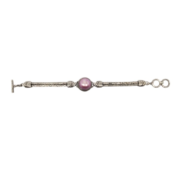 Sterling Silver Pink Mabe Pearl Chain Bracelet #21169 - Picture 1 of 10